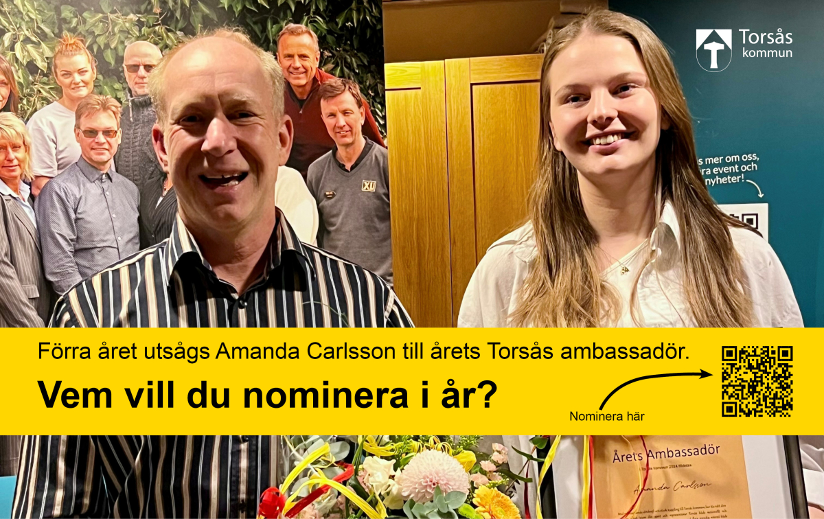 Bild på förra årets Torsås ambassadör Amanda, tillsammans med kommunstyrelsens ordförande Henrik.