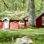 Röd stuga i naturen