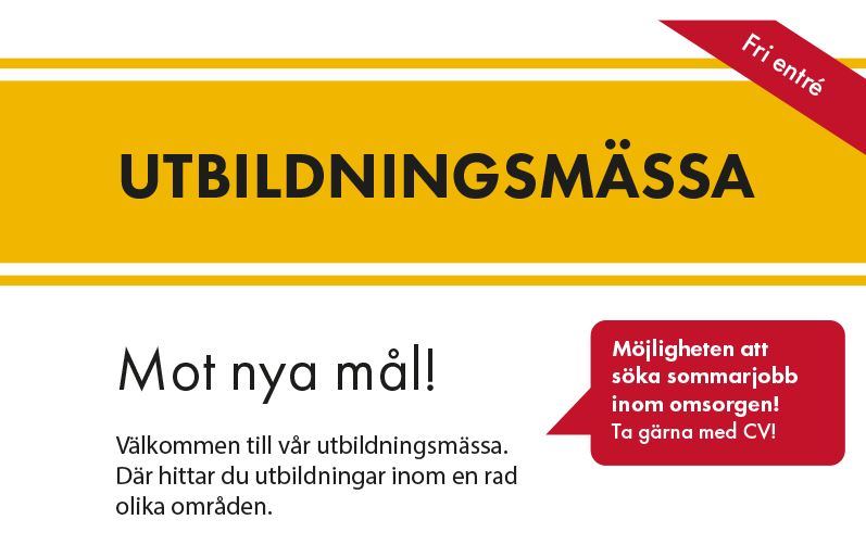 Del av flygbladet där det står Utbildningsmässa - mot nya mål.