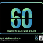 Delningsbild för Earth Hour. Ram runt siffran 60 med texten: släck 23 mars kl. 20.30. Du är världens chans.